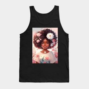 Cute floral anime black girl Tank Top